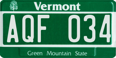 VT license plate AQF034