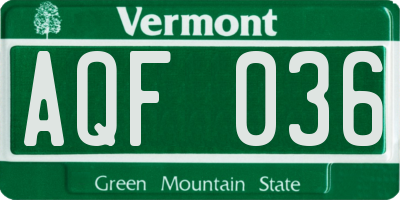 VT license plate AQF036