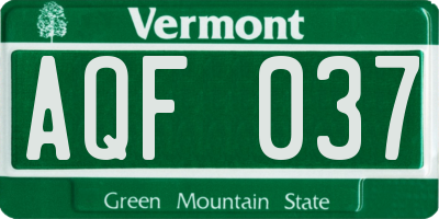 VT license plate AQF037