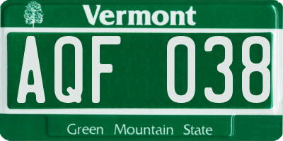 VT license plate AQF038
