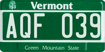 VT license plate AQF039