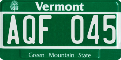 VT license plate AQF045