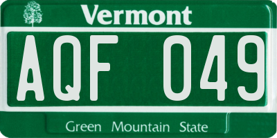 VT license plate AQF049