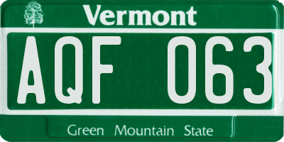 VT license plate AQF063