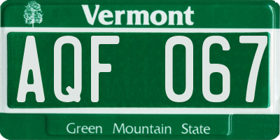 VT license plate AQF067