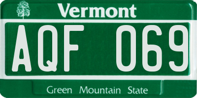 VT license plate AQF069