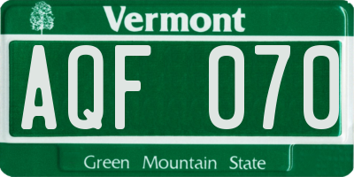 VT license plate AQF070