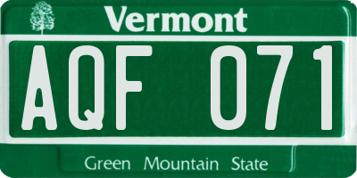 VT license plate AQF071