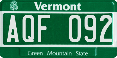 VT license plate AQF092