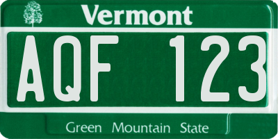 VT license plate AQF123