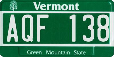 VT license plate AQF138