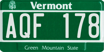 VT license plate AQF178