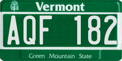 VT license plate AQF182