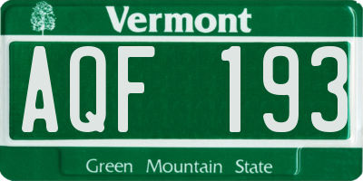 VT license plate AQF193