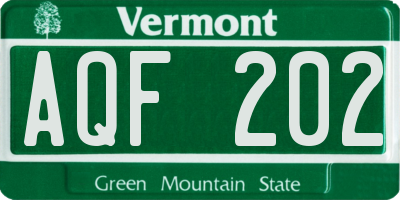 VT license plate AQF202