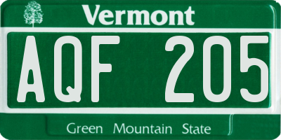 VT license plate AQF205