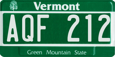 VT license plate AQF212