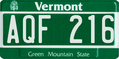 VT license plate AQF216