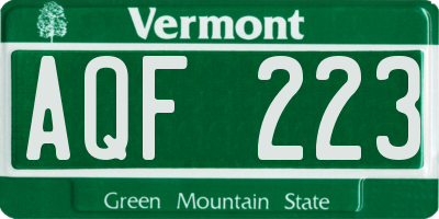 VT license plate AQF223
