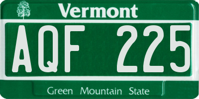 VT license plate AQF225