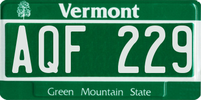 VT license plate AQF229