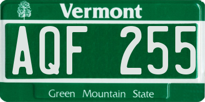 VT license plate AQF255