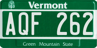 VT license plate AQF262