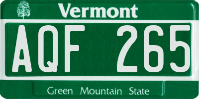 VT license plate AQF265