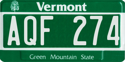 VT license plate AQF274