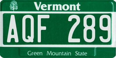 VT license plate AQF289