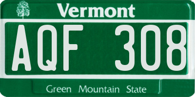 VT license plate AQF308