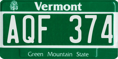 VT license plate AQF374
