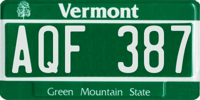 VT license plate AQF387