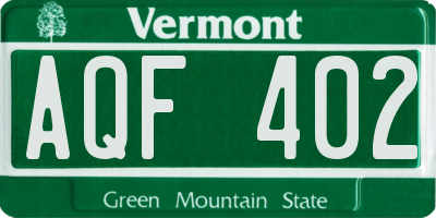 VT license plate AQF402