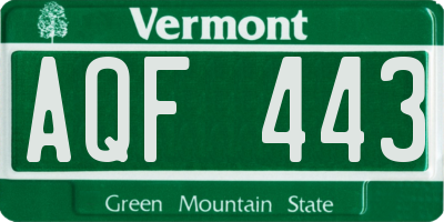 VT license plate AQF443