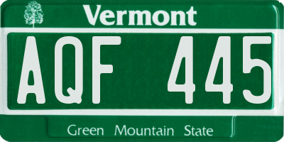VT license plate AQF445