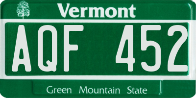 VT license plate AQF452