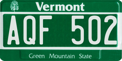 VT license plate AQF502
