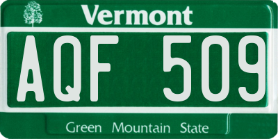 VT license plate AQF509