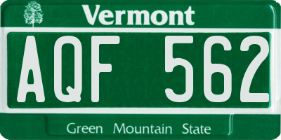 VT license plate AQF562