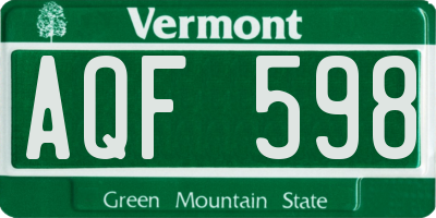 VT license plate AQF598