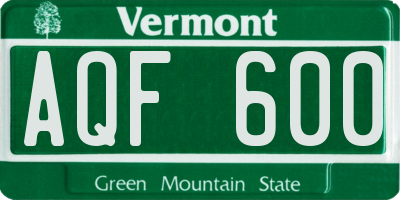 VT license plate AQF600