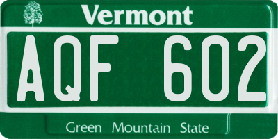 VT license plate AQF602