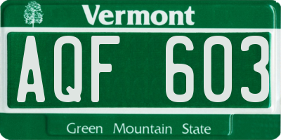VT license plate AQF603