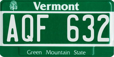 VT license plate AQF632