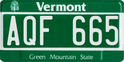 VT license plate AQF665