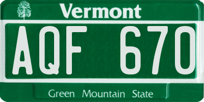 VT license plate AQF670