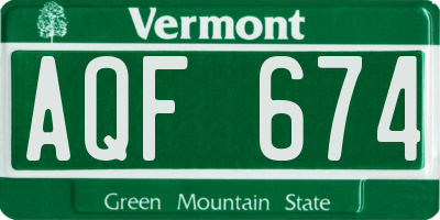 VT license plate AQF674
