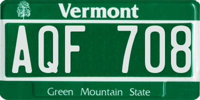 VT license plate AQF708