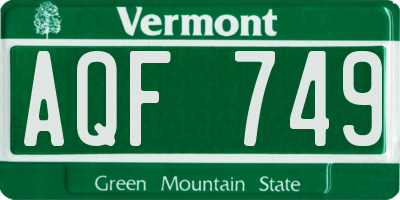 VT license plate AQF749